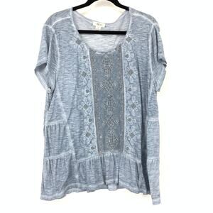 Style & Co. Embroidered Beaded Tiered Tunic Top Womens XL Washed Blue